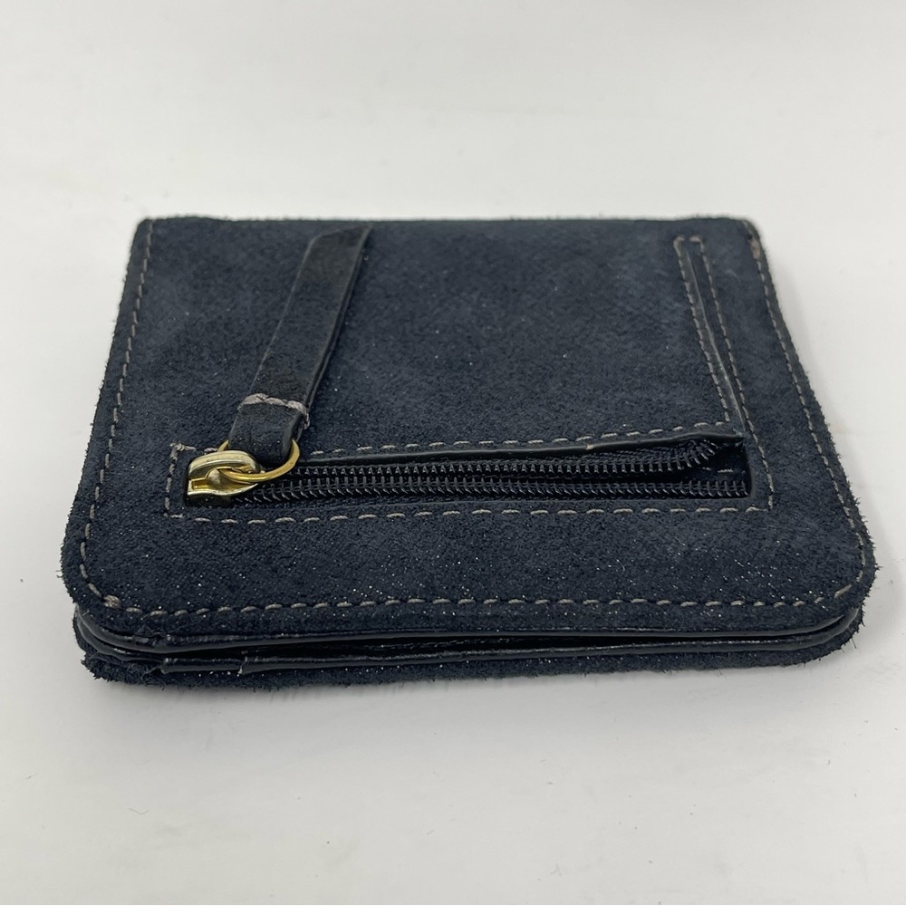 Fossil Madison Bifold Wallet Black Shimmer Nubuck Suede RFID Zippered Coin Pouch - Picture 10 of 11